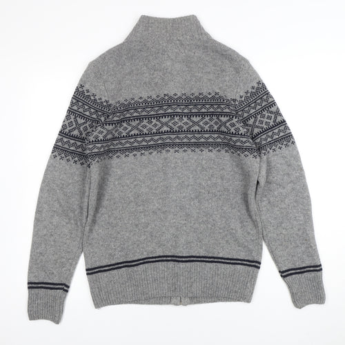 Lorenzo Magni Men’s Grey Wool Full Zip Fair Isle Jumper Size S