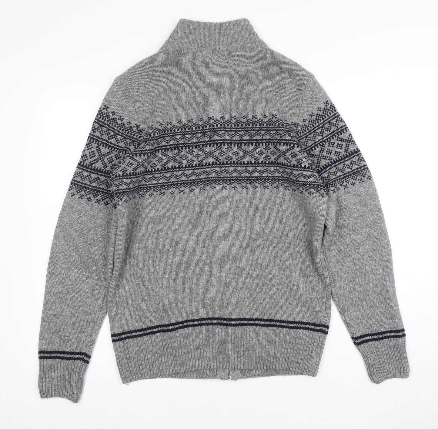 Lorenzo Magni Men’s Grey Wool Full Zip Fair Isle Jumper Size S