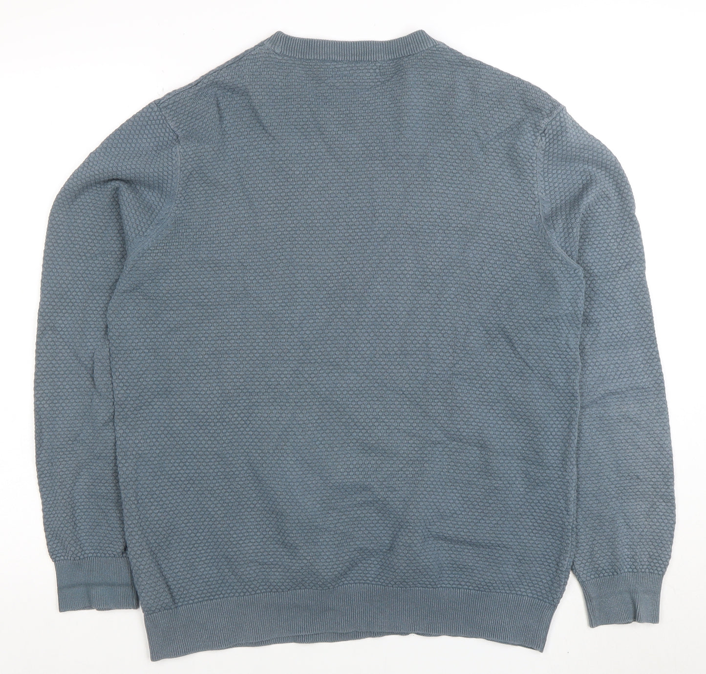 F&F Mens Blue Cotton Blend Textured Knit Crew Neck Jumper Size L