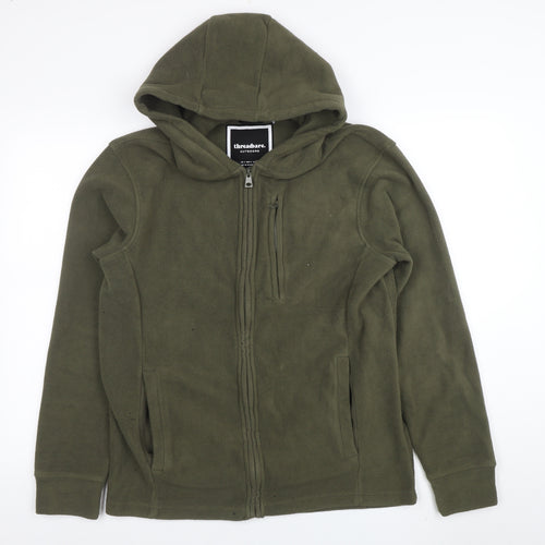 Threadbare Men's Green Fleece Hooded Full Zip Jacket Size S