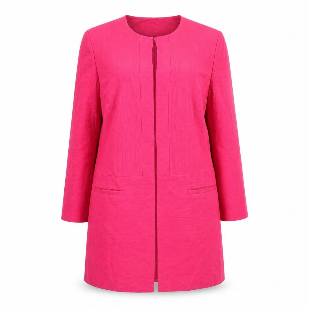Front view of Fenn Wright Manson Women's Pink, size 18, Tailored Woven Long Blazer Jacket