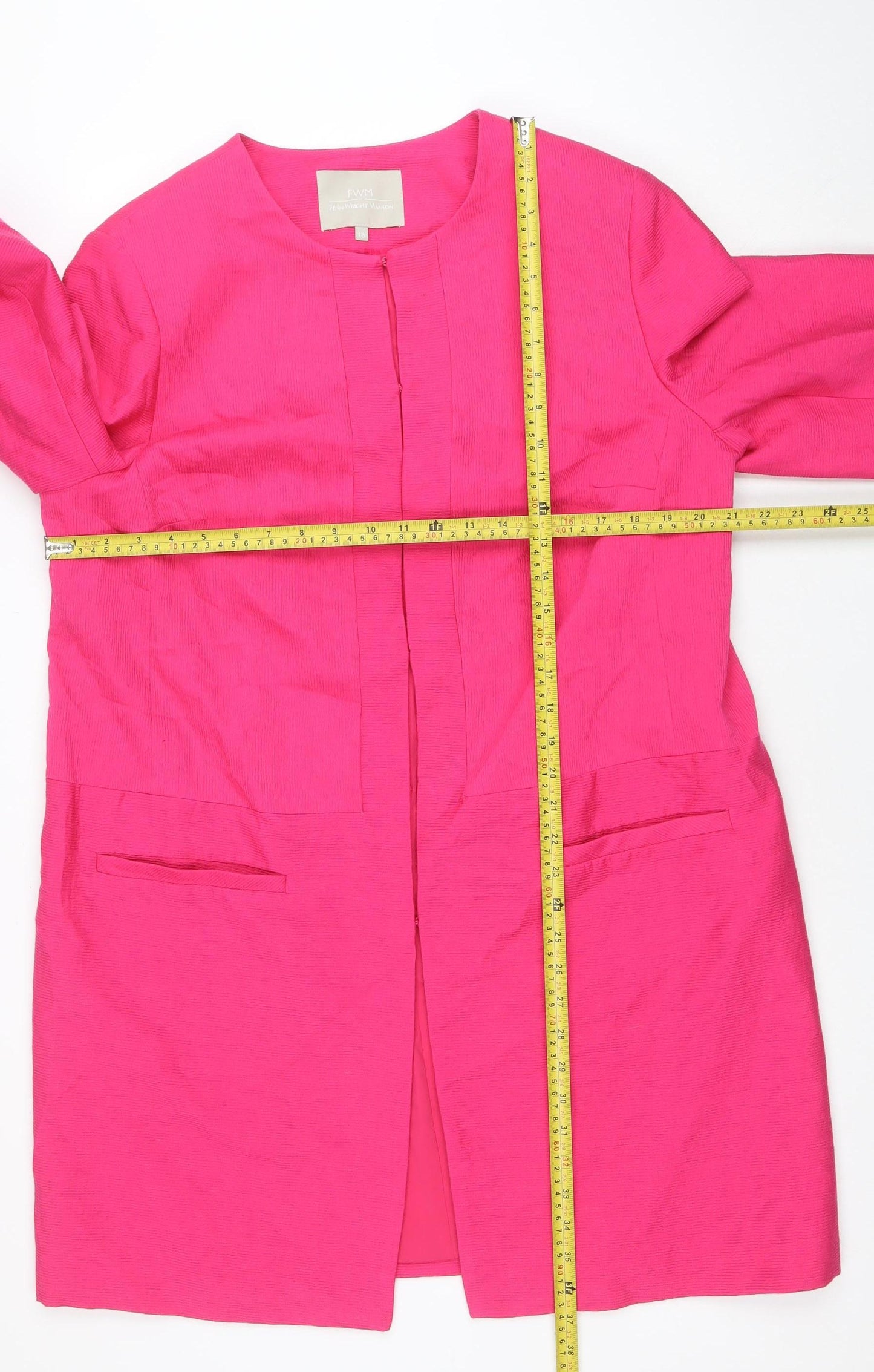Fenn Wright Manson Women's Pink Size 18 Tailored Woven Long Blazer Jacket