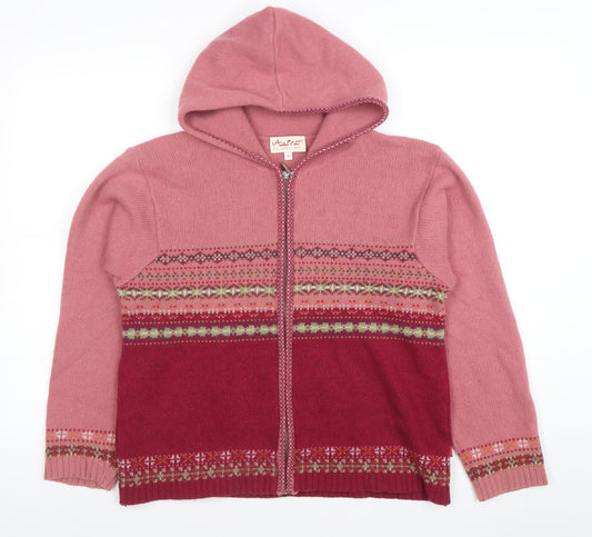 Jackpot by Carli Gry Womens Pink Fair Isle Wool Hoodie Jumper Size M