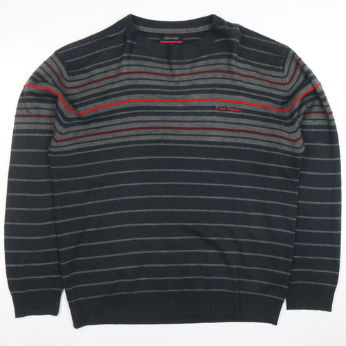 Pierre Cardin Men’s Black Striped Crew Neck Pullover Jumper XL
