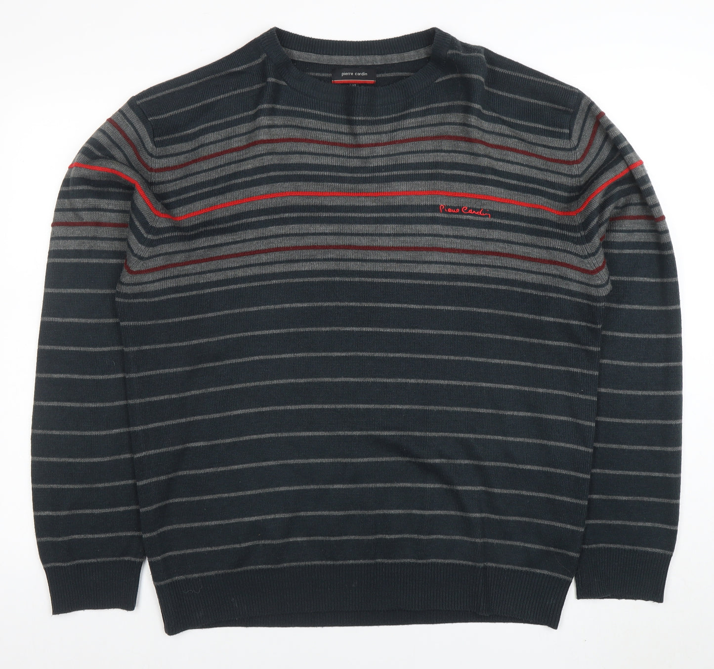 Pierre Cardin Men’s Black Striped Crew Neck Pullover Jumper XL