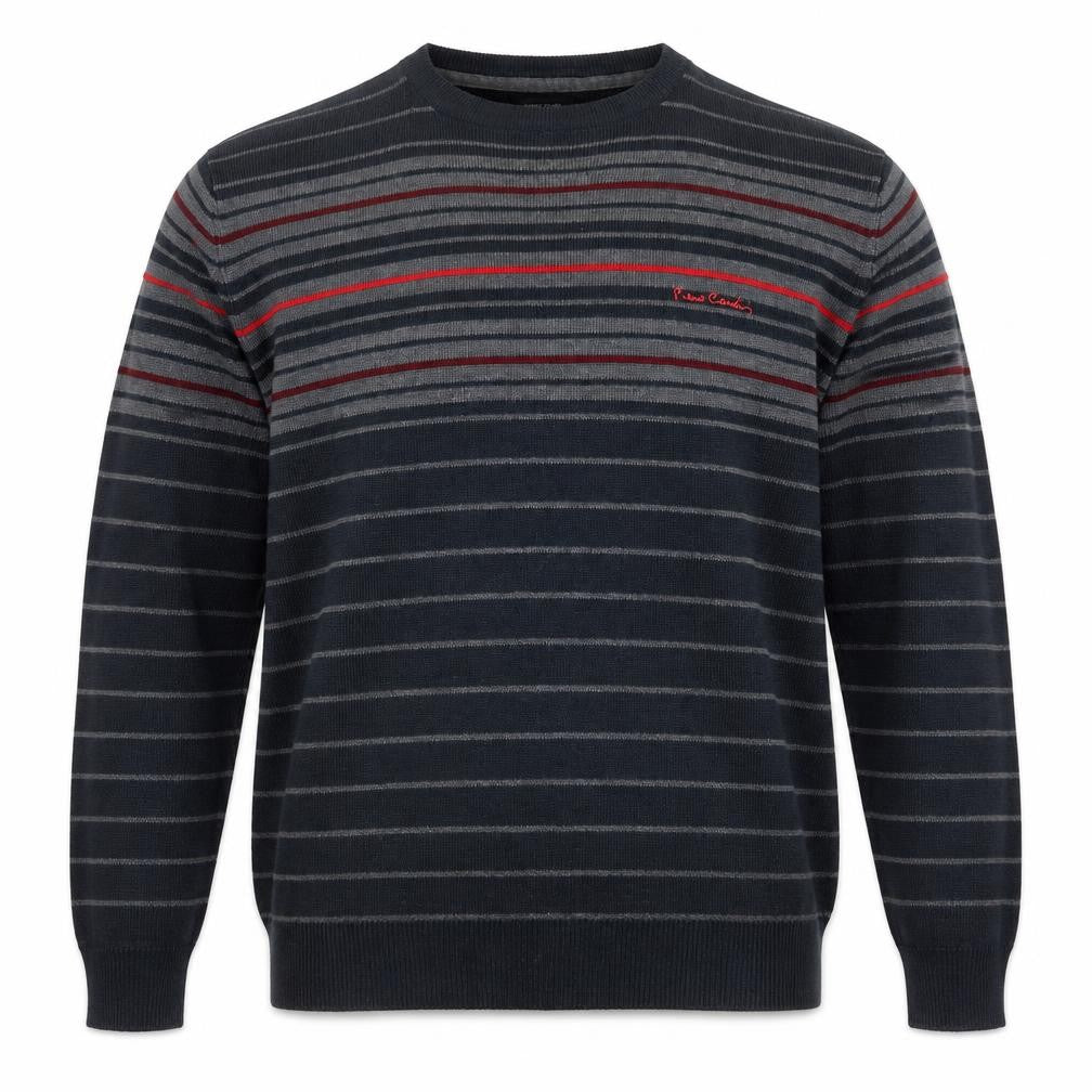 Front view of Pierre Cardin Men’s Black Striped Crew Neck jumper XL