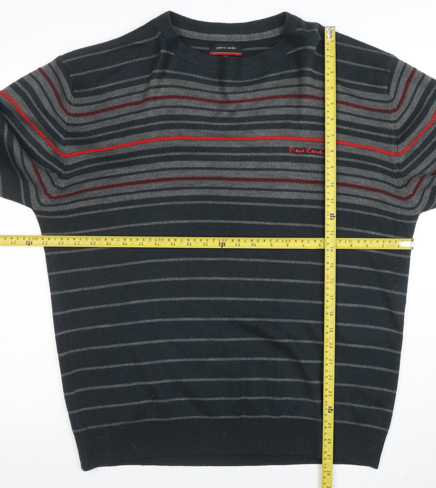 Pierre Cardin Men’s Black Striped Crew Neck Pullover Jumper XL