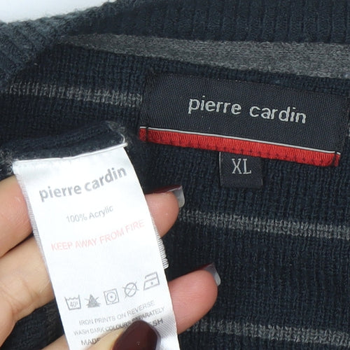Pierre Cardin Men’s Black Striped Crew Neck Pullover Jumper XL