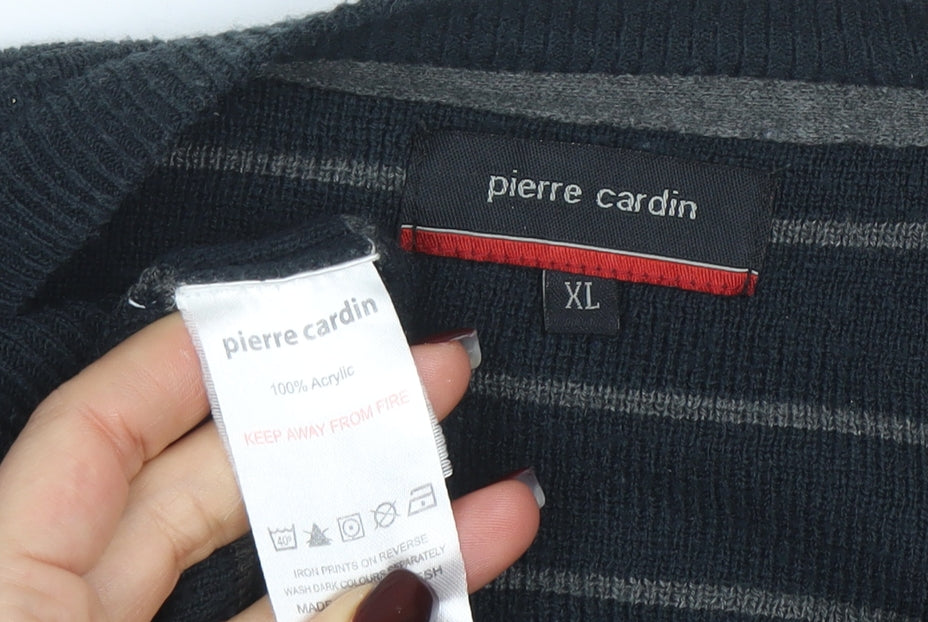 Pierre Cardin Men’s Black Striped Crew Neck Pullover Jumper XL