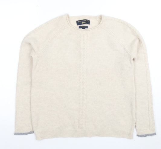 Paul Costelloe Women Ivory Wool Blend Cable-Knit Jumper Size 12