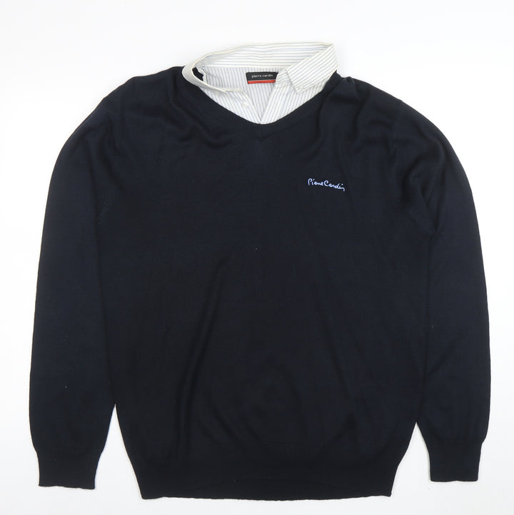 Pierre Cardin Men’s Black Long Sleeve V-Neck Knit Polo XL