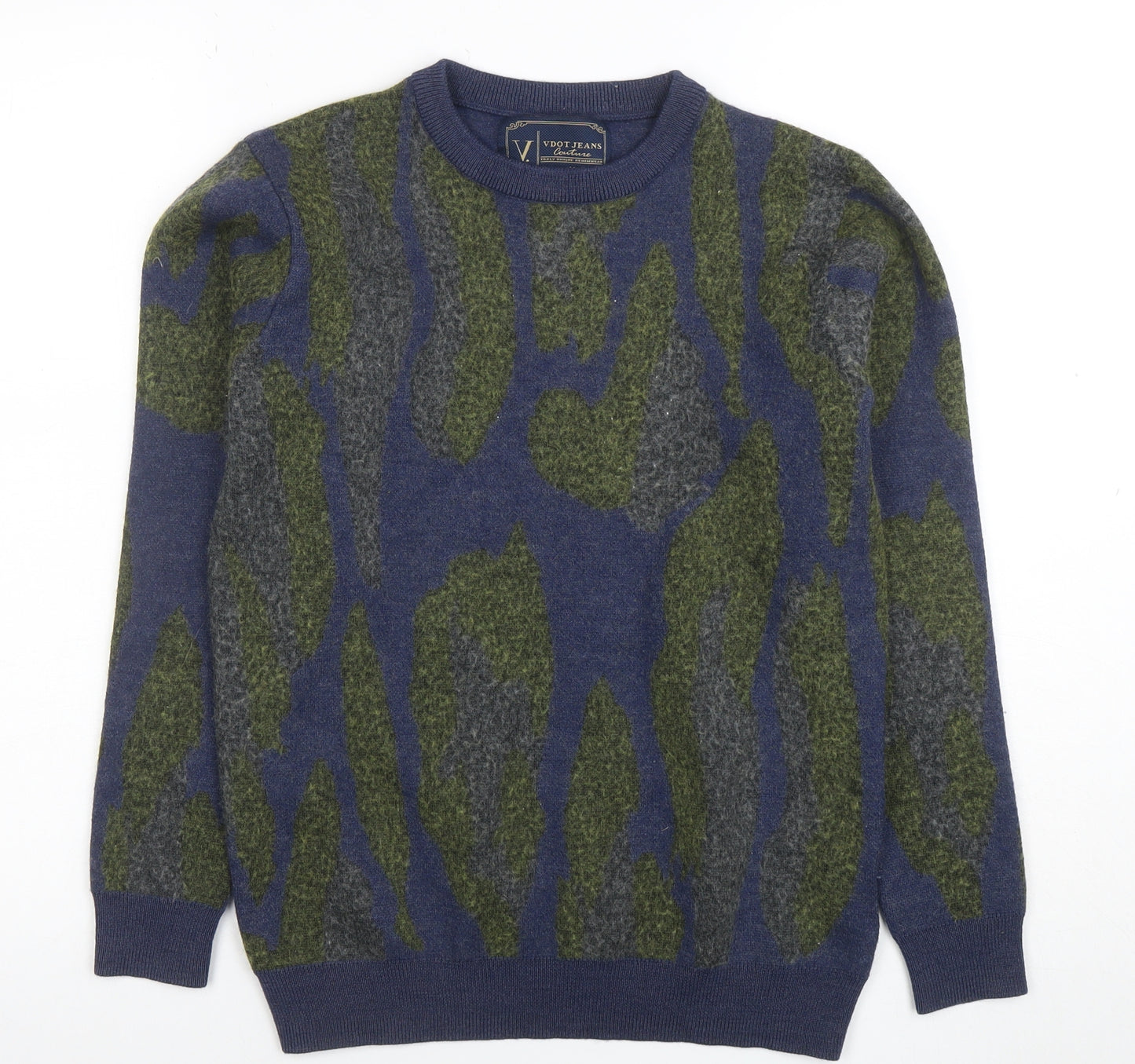 VDOT JEANS Couture Women's Blue Camouflage Merino Wool Jumper M