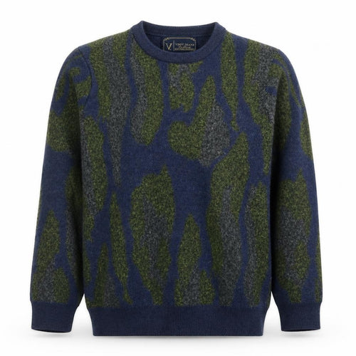 VDOT JEANS Couture Women's Blue Camouflage Merino Wool Jumper M