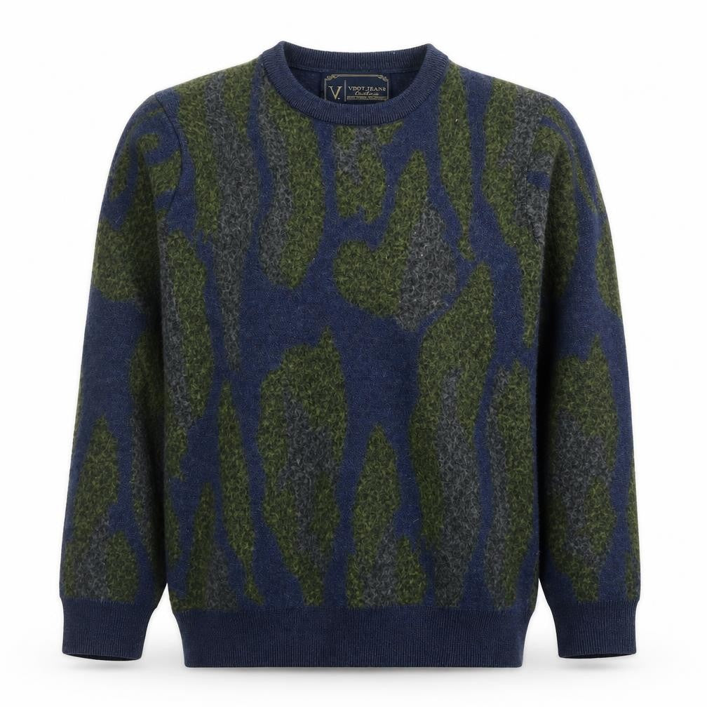 VDOT JEANS Couture Women's Blue Camouflage Merino Wool Jumper M