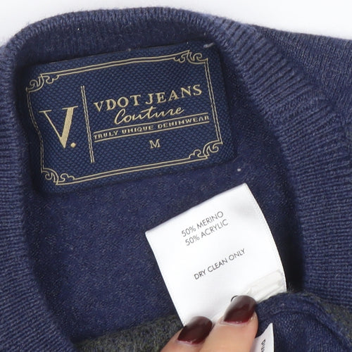 VDOT JEANS Couture Women's Blue Camouflage Merino Wool Jumper M