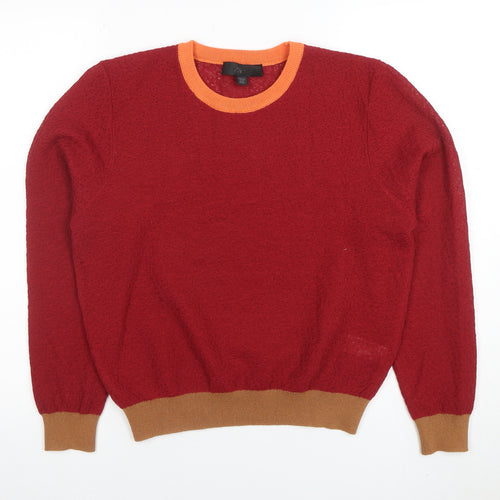 Zara Women Red Crew Neck Knitted Jumper M Wool Blend Long Sleeve Classic Fit
