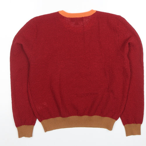Zara Women Red Crew Neck Knitted Jumper M Wool Blend Long Sleeve Classic Fit
