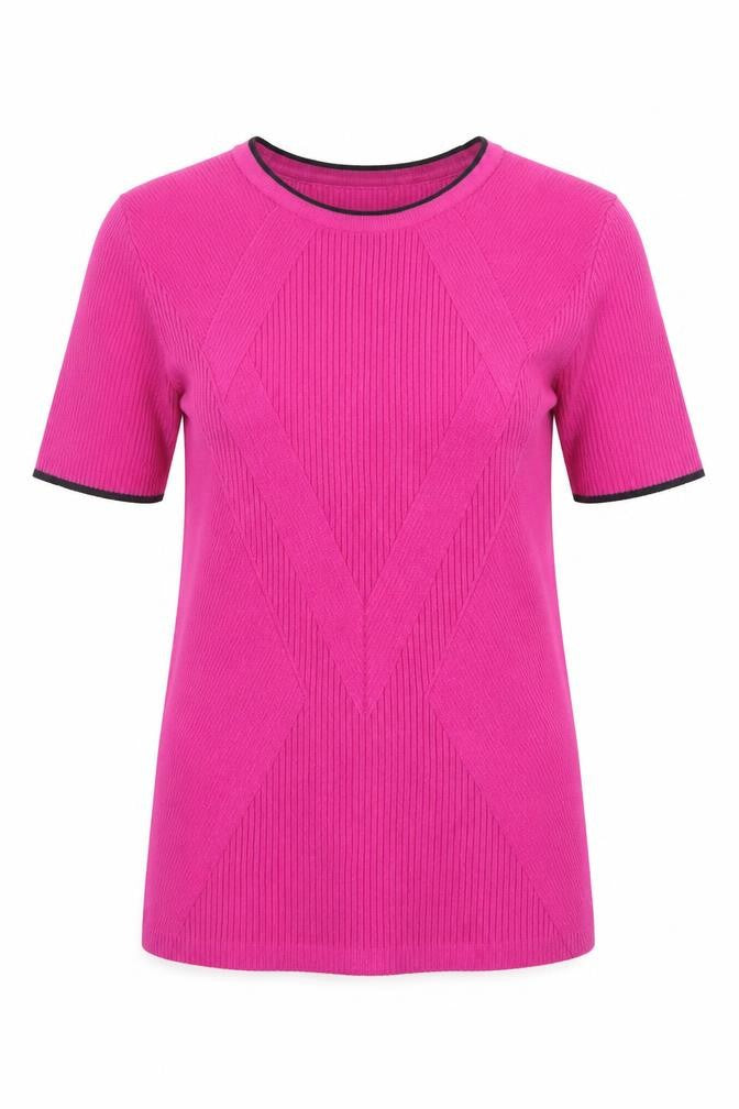 Front view of Principles Petite Women's Pink Knit Short Sleeve Top, size 8