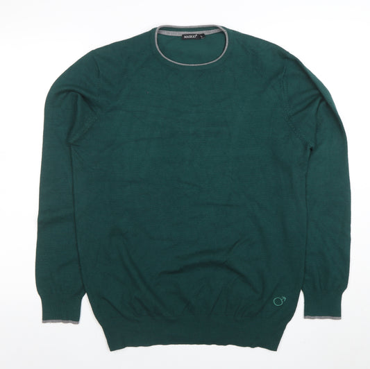 MASKIO Men's Green L Crew Neck Pullover Jumper with Elbow Patches