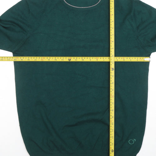 MASKIO Men's Green L Crew Neck Pullover Jumper with Elbow Patches
