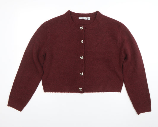 Brave Soul Women's Red Crew Neck Button Cardigan Size L