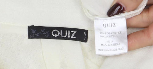 Quiz Womens Ivory Collared Sequin Knit Long Sleeve Pullover Jumper Size 16