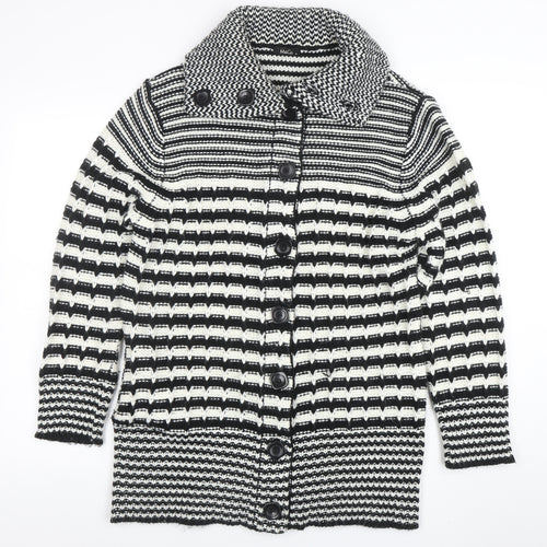 M&Co Women’s Black White Collared Chunky Knit Button Cardigan XL