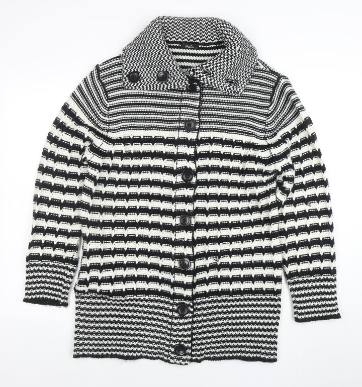 M&Co Women’s Black White Collared Chunky Knit Button Cardigan XL