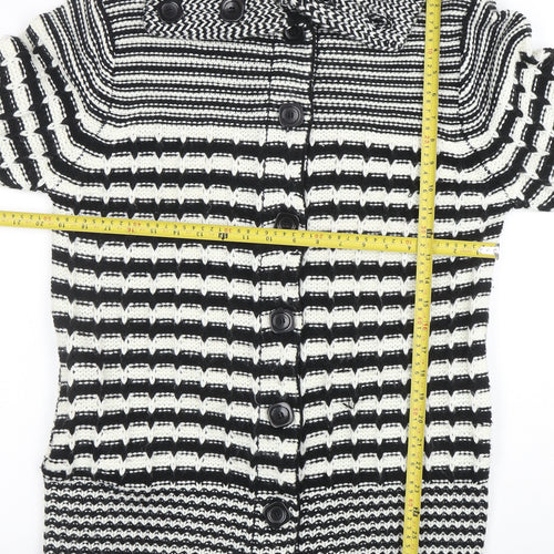 M&Co Women’s Black White Collared Chunky Knit Button Cardigan XL