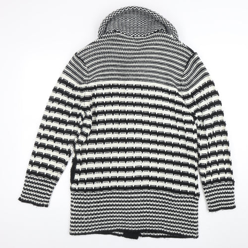 M&Co Women’s Black White Collared Chunky Knit Button Cardigan XL