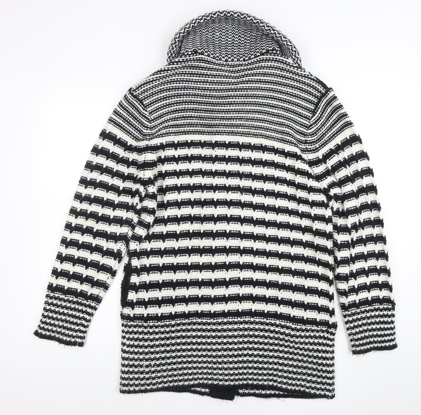 M&Co Women’s Black White Collared Chunky Knit Button Cardigan XL