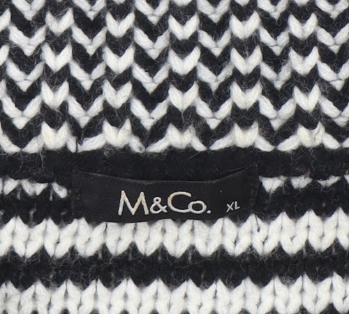 M&Co Women’s Black White Collared Chunky Knit Button Cardigan XL