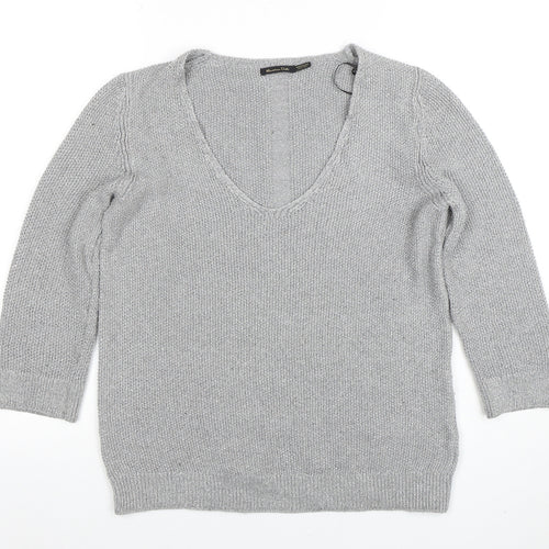 Massimo Dutti Women’s Grey V-Neck Knit Pullover Jumper M
