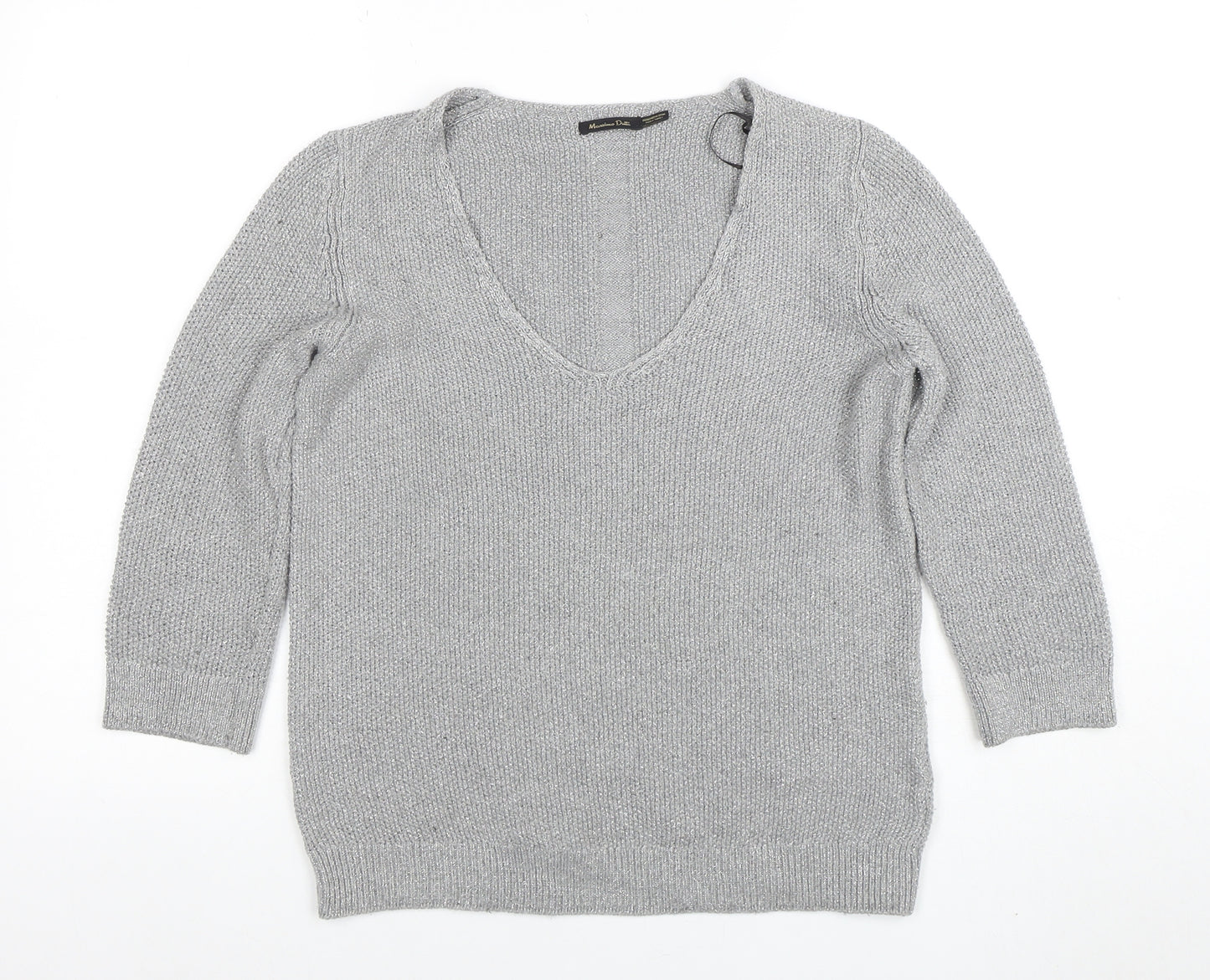 Massimo Dutti Women’s Grey V-Neck Knit Pullover Jumper M