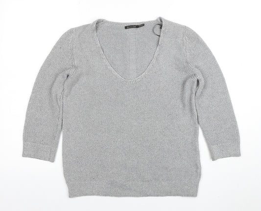 Massimo Dutti Women’s Grey V-Neck Knit Pullover Jumper M