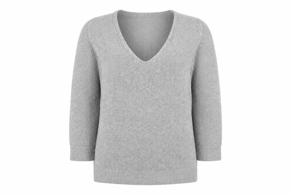 Front view of Massimo Dutti Women’s Grey V-Neck Knit jumper M