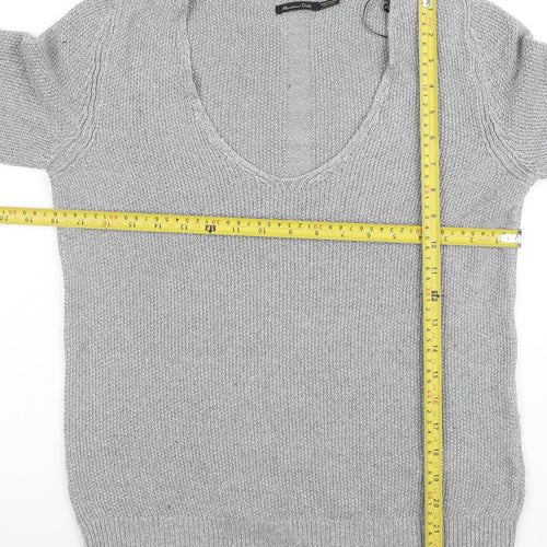Massimo Dutti Women’s Grey V-Neck Knit Pullover Jumper M