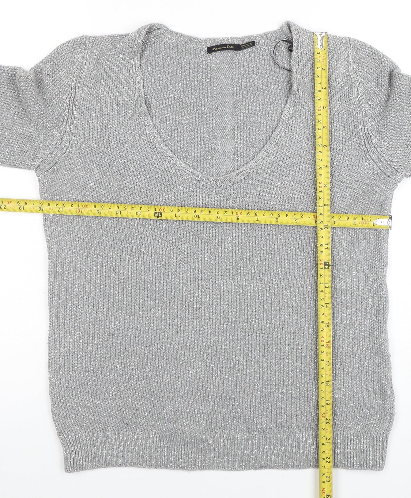 Massimo Dutti Women’s Grey V-Neck Knit Pullover Jumper M