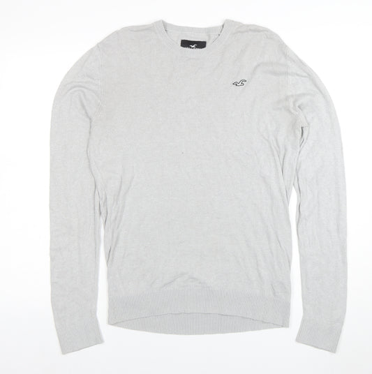 Hollister Men’s Grey Cotton Blend Crew Neck Pullover Jumper Size L