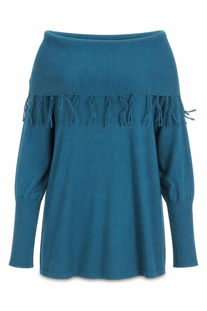 Front view of Marble women’s blue boat neck long sleeve cotton jumper, size L