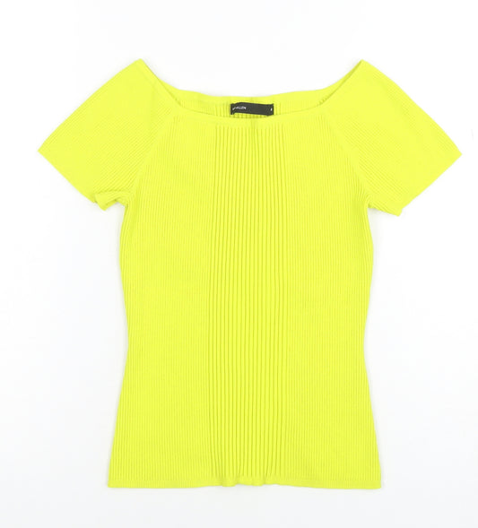 Karen Millen Women's Yellow Off Shoulder Ribbed Knit Top Size M
