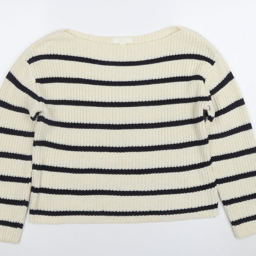 H&M Women Ivory Striped Boat Neck Knit Jumper Size S