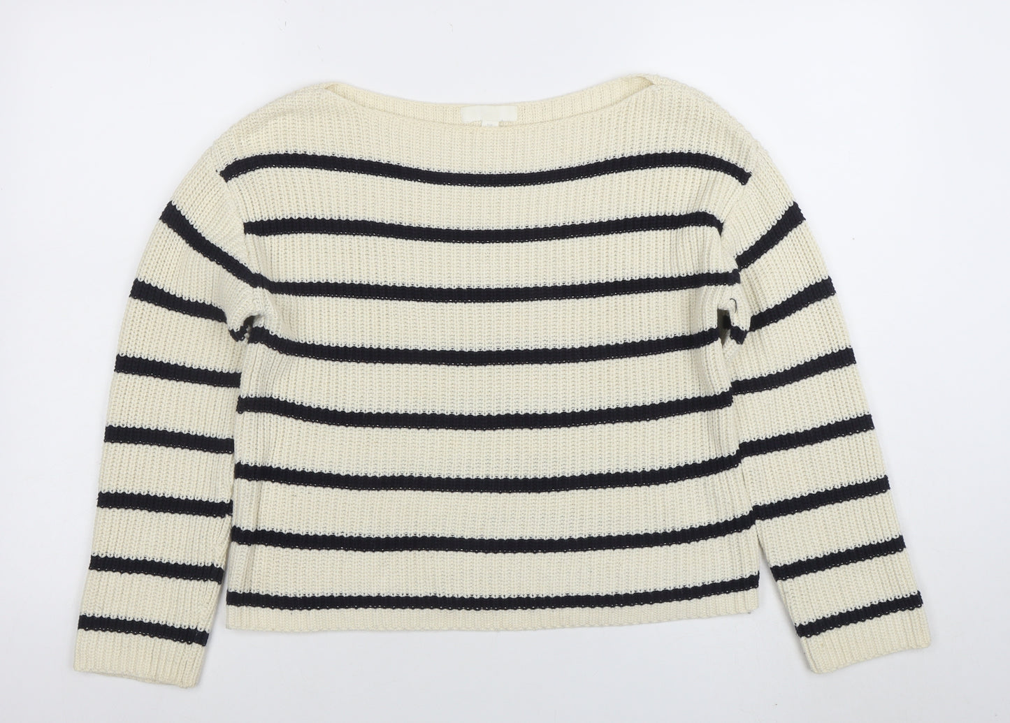 H&M Women Ivory Striped Boat Neck Knit Jumper Size S