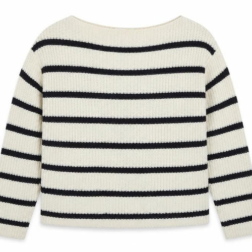 H&M Women Ivory Striped Boat Neck Knit Jumper Size S