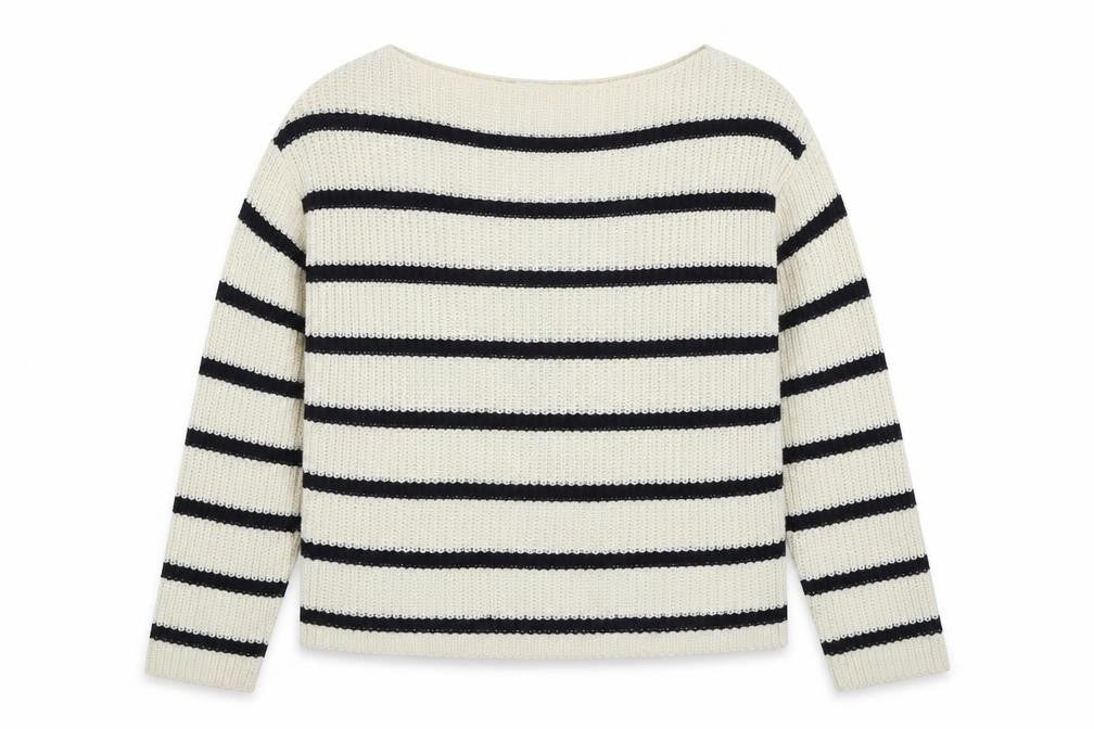 H&M Women Ivory Striped Boat Neck Knit Jumper Size S