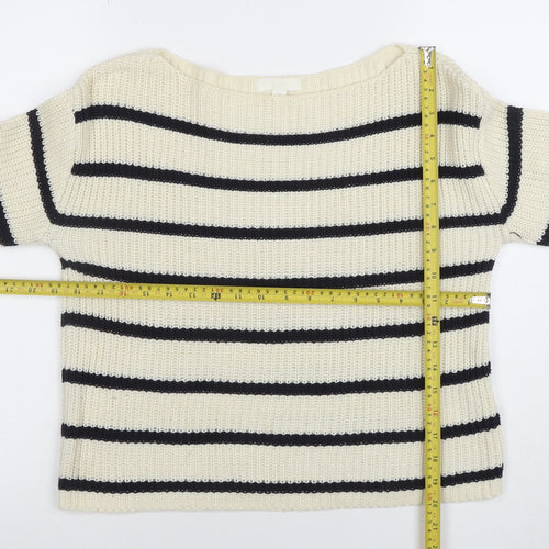 H&M Women Ivory Striped Boat Neck Knit Jumper Size S