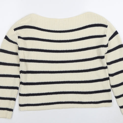 H&M Women Ivory Striped Boat Neck Knit Jumper Size S
