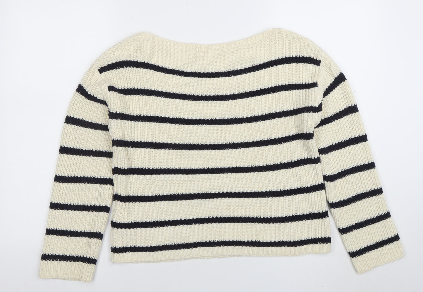 H&M Women Ivory Striped Boat Neck Knit Jumper Size S