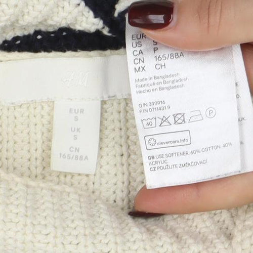 H&M Women Ivory Striped Boat Neck Knit Jumper Size S