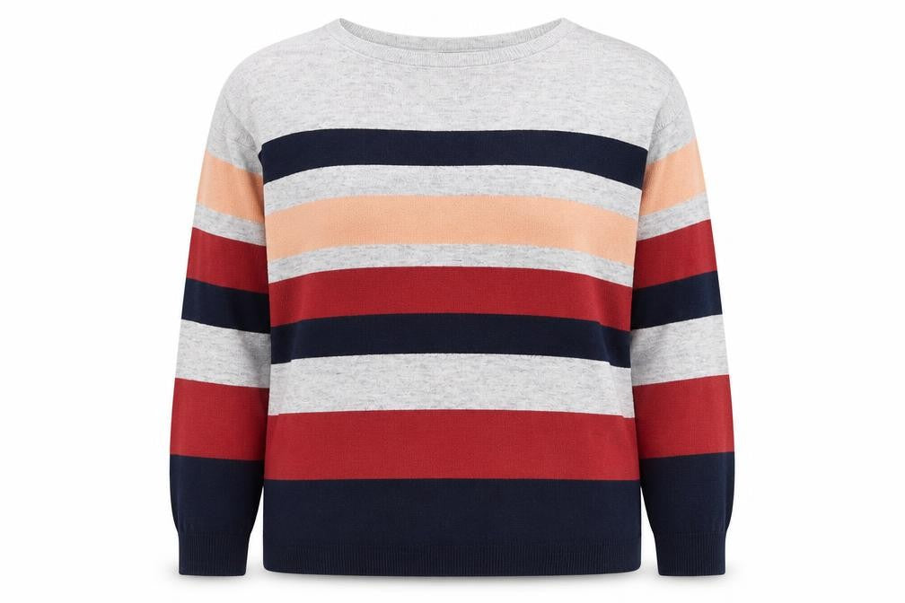 Front view of Oasis Women’s Multicoloured Striped Crew Neck Jumper, size M